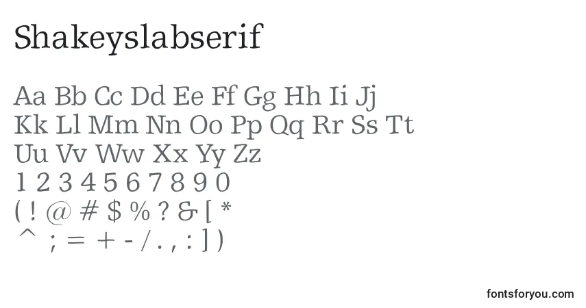 Schriftart Shakeyslabserif – Alphabet, Zahlen, spezielle Symbole