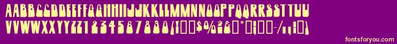 Woogiedisplayoutlinecapsssk-fontti – keltaiset fontit violetilla taustalla