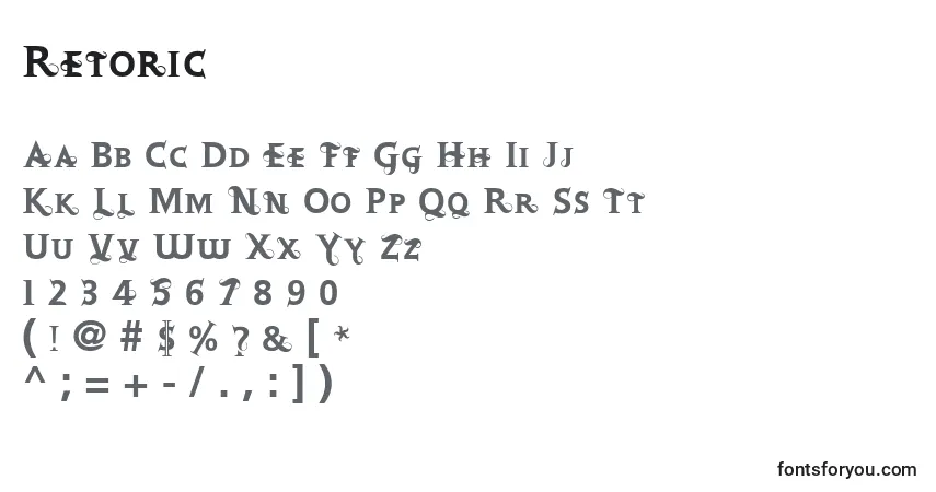A fonte Retoric – alfabeto, números, caracteres especiais