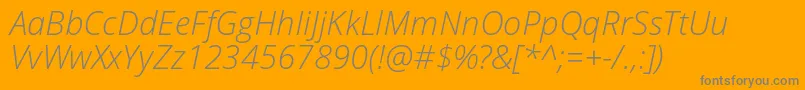 Saiba mais sobre a fonte OpenSansLightItalic Fonte OpenSansLightItalic – fontes cinzas em um fundo laranja
