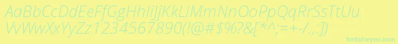 OpenSansLightItalicフォントについての詳細 フォントOpenSansLightItalic – 黄色い背景に緑の文字