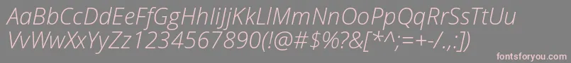 OpenSansLightItalicフォントについての詳細 フォントOpenSansLightItalic – 灰色の背景にピンクのフォント