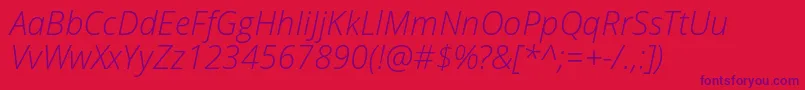 OpenSansLightItalic-Schriftart – Violette Schriften auf rotem Hintergrund