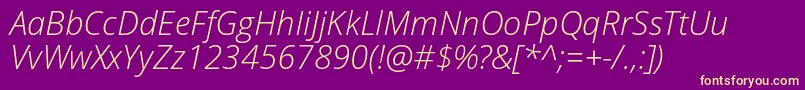 OpenSansLightItalic-Schriftart – Gelbe Schriften auf violettem Hintergrund