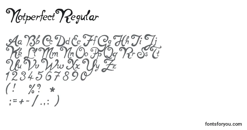 Schriftart NotperfectRegular – Alphabet, Zahlen, spezielle Symbole