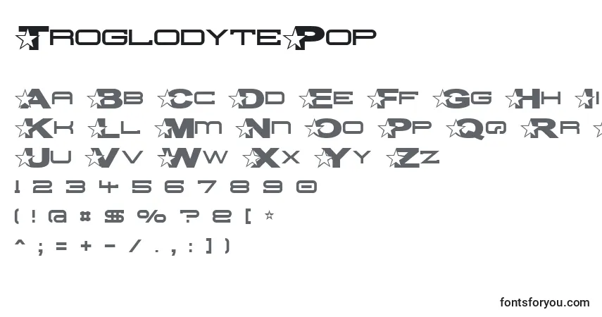 A fonte TroglodytePop – alfabeto, números, caracteres especiais