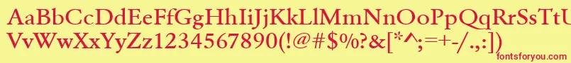 Urwgaramondtmedextwid-Schriftart – Rote Schriften auf gelbem Hintergrund
