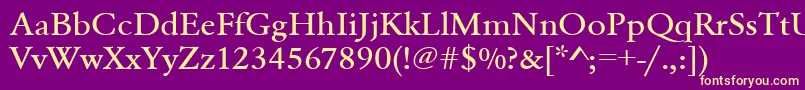 Urwgaramondtmedextwid-Schriftart – Gelbe Schriften auf violettem Hintergrund