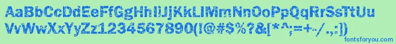Funky07Bold-Schriftart – Blaue Schriften auf grünem Hintergrund