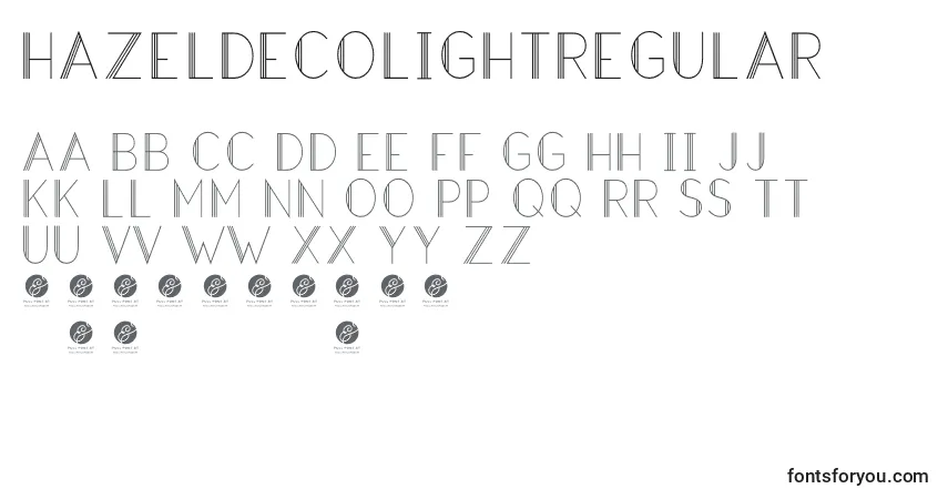Czcionka HazeldecolightRegular – alfabet, cyfry, specjalne znaki