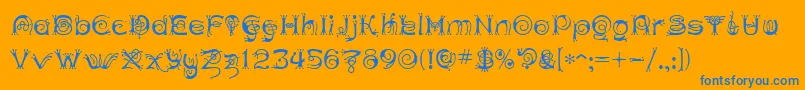 AnthertonCloister-Schriftart – Blaue Schriften auf orangefarbenem Hintergrund