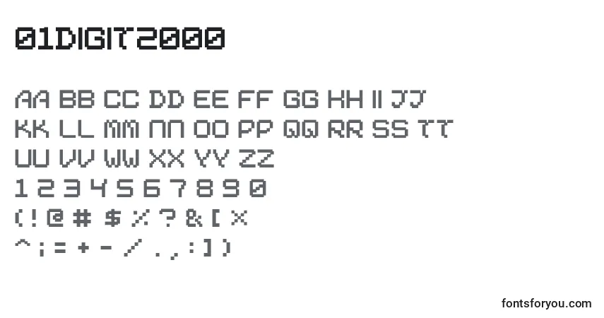 Czcionka 01Digit2000 – alfabet, cyfry, specjalne znaki