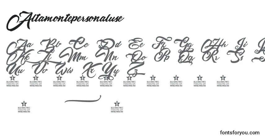 Czcionka Altamontepersonaluse – alfabet, cyfry, specjalne znaki