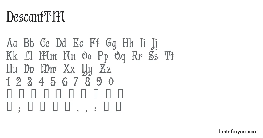 Schriftart DescantTM – Alphabet, Zahlen, spezielle Symbole
