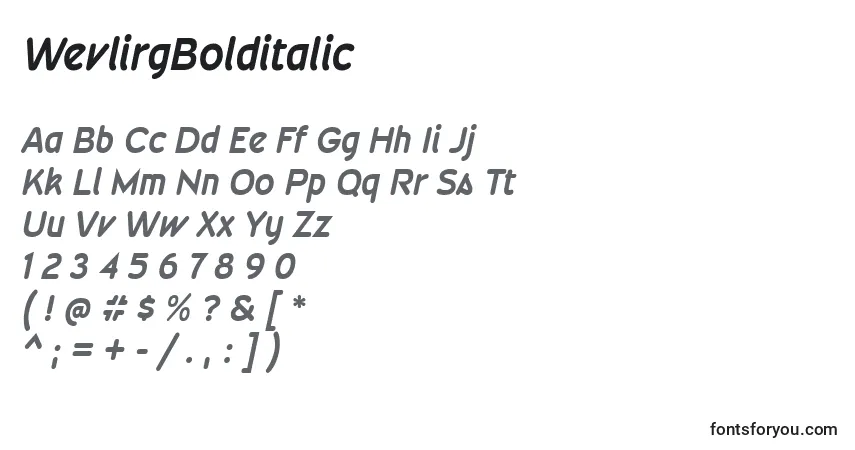 Schriftart WevlirgBolditalic – Alphabet, Zahlen, spezielle Symbole