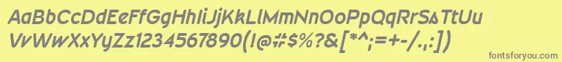 WevlirgBolditalic-fontti – harmaat kirjasimet keltaisella taustalla