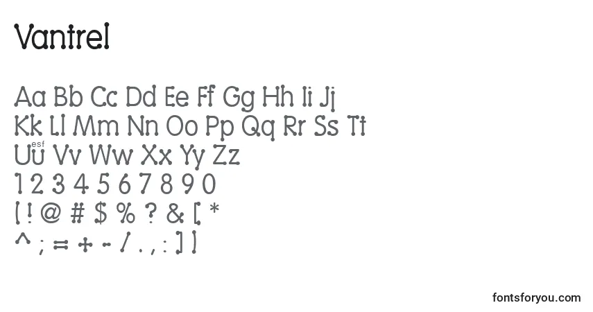 Czcionka Vantrel – alfabet, cyfry, specjalne znaki