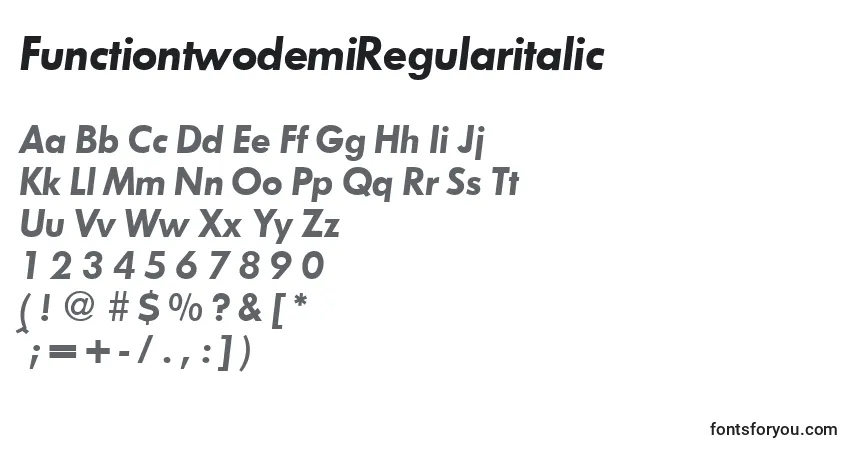 Czcionka FunctiontwodemiRegularitalic – alfabet, cyfry, specjalne znaki