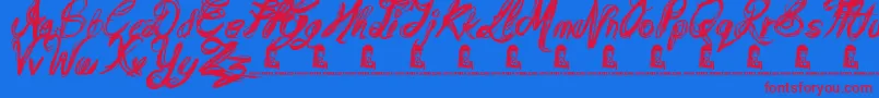 MessyScript Font – Red Fonts on Blue Background