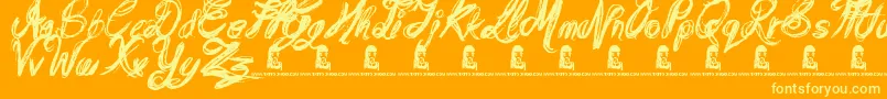 MessyScript Font – Yellow Fonts on Orange Background