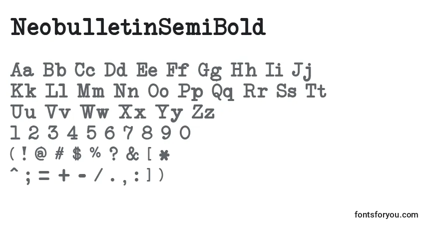 Шрифт NeobulletinSemiBold – алфавит, цифры, специальные символы