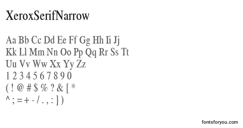 Czcionka XeroxSerifNarrow – alfabet, cyfry, specjalne znaki