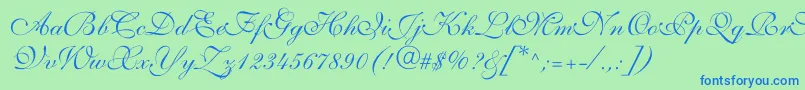 Allegrettoscripttwoc-Schriftart – Blaue Schriften auf grünem Hintergrund