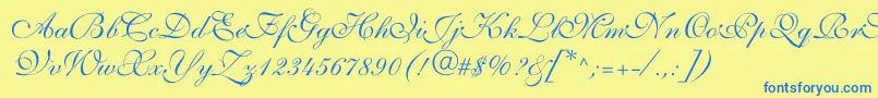 Allegrettoscripttwoc-Schriftart – Blaue Schriften auf gelbem Hintergrund