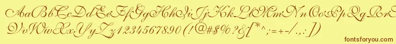 Allegrettoscripttwoc-Schriftart – Braune Schriften auf gelbem Hintergrund