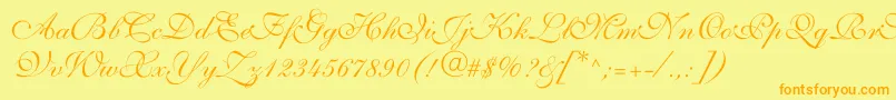 フォントAllegrettoscripttwoc – オレンジの文字が黄色の背景にあります。
