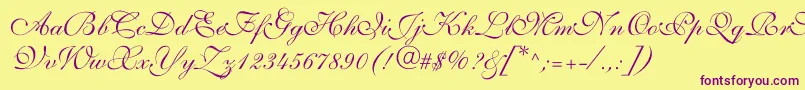 Allegrettoscripttwoc-Schriftart – Violette Schriften auf gelbem Hintergrund