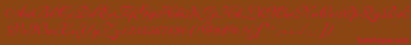 フォントAllegrettoscripttwoc – 赤い文字が茶色の背景にあります。