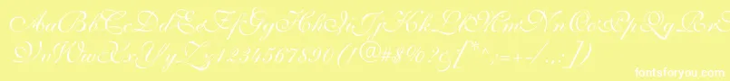 Allegrettoscripttwoc-Schriftart – Weiße Schriften auf gelbem Hintergrund