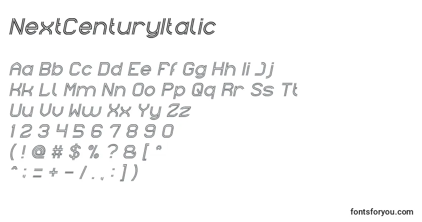 Шрифт NextCenturyItalic – алфавит, цифры, специальные символы