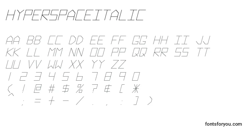 Шрифт HyperspaceItalic – алфавит, цифры, специальные символы