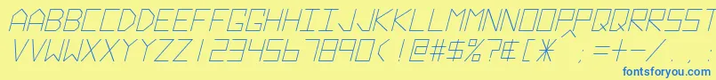 フォントHyperspaceItalic – 青い文字が黄色の背景にあります。