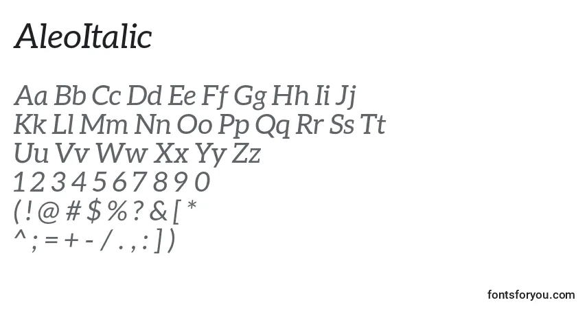 A fonte AleoItalic – alfabeto, números, caracteres especiais