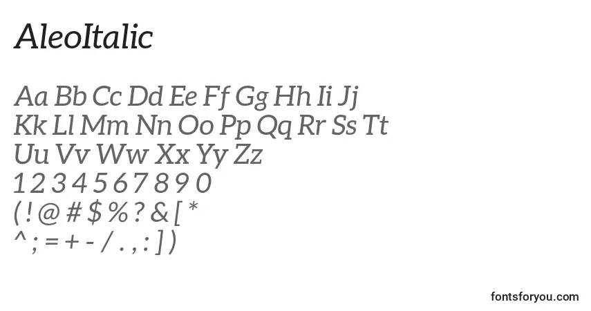 AleoItalicフォント–アルファベット、数字、特殊文字