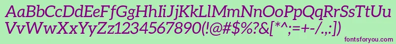 Fonte AleoItalic – fontes roxas em um fundo verde