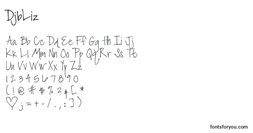 Czcionka DjbLiz – alfabet, cyfry, specjalne znaki
