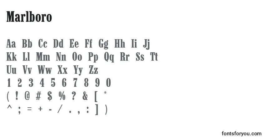 Schriftart Marlboro – Alphabet, Zahlen, spezielle Symbole