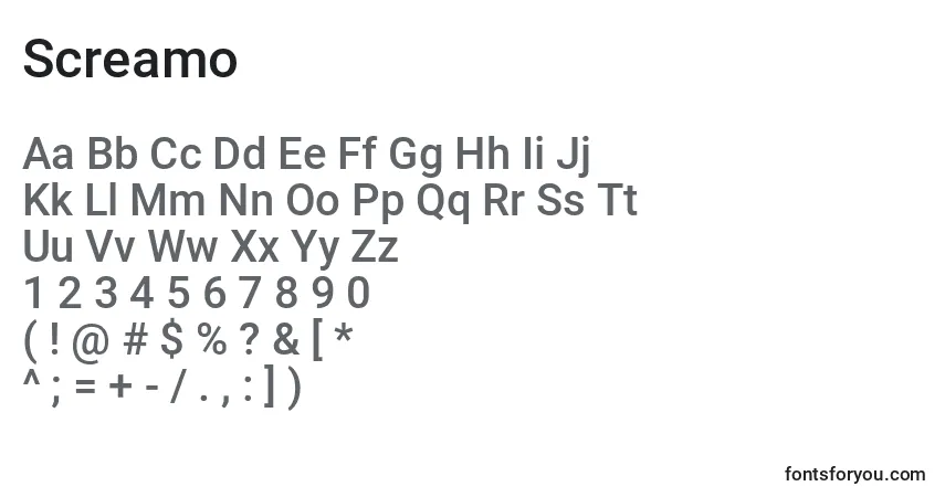 Schriftart Screamo – Alphabet, Zahlen, spezielle Symbole