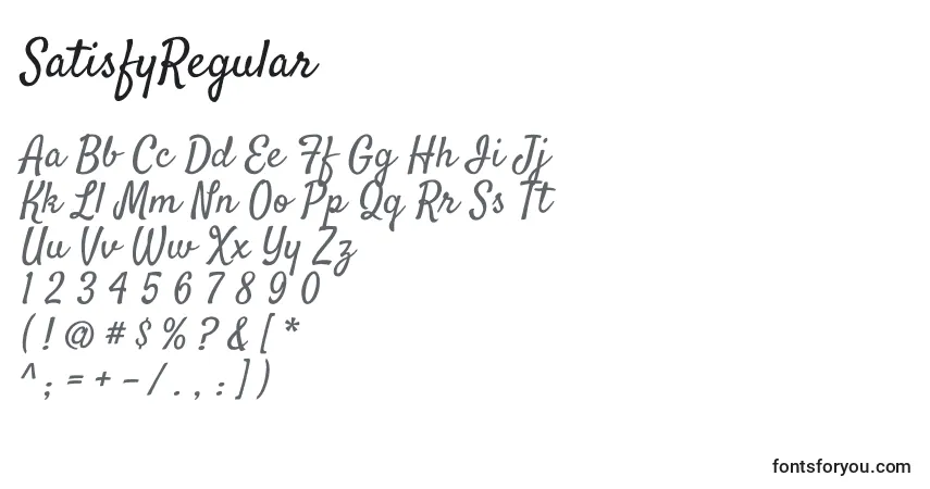 Шрифт SatisfyRegular – алфавит, цифры, специальные символы