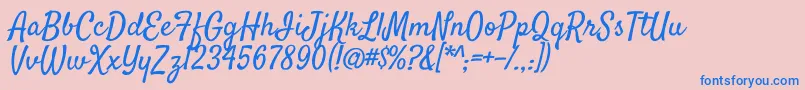 フォントSatisfyRegular – ピンクの背景に青い文字