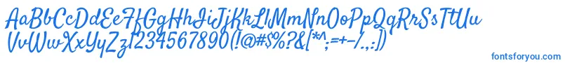 フォントSatisfyRegular – 白い背景に青い文字