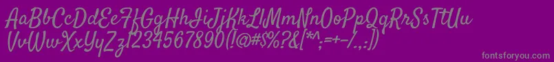フォントSatisfyRegular – 紫の背景に灰色の文字