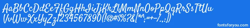 フォントSatisfyRegular – 青い背景に白い文字