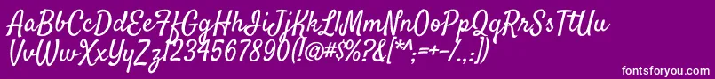 SatisfyRegular-fontti – valkoiset fontit violetilla taustalla