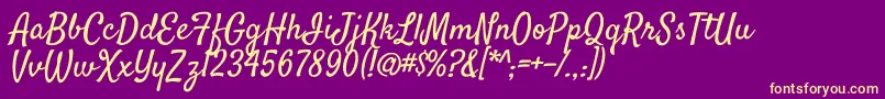 SatisfyRegular-fontti – keltaiset fontit violetilla taustalla