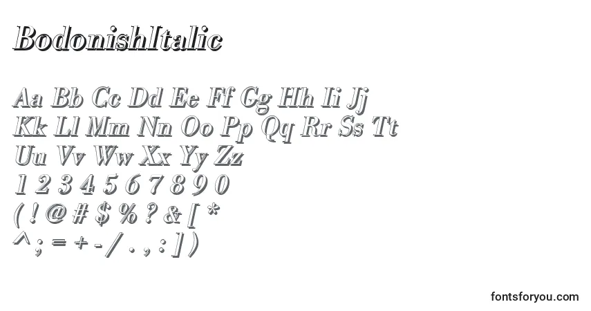 A fonte BodonishItalic – alfabeto, números, caracteres especiais